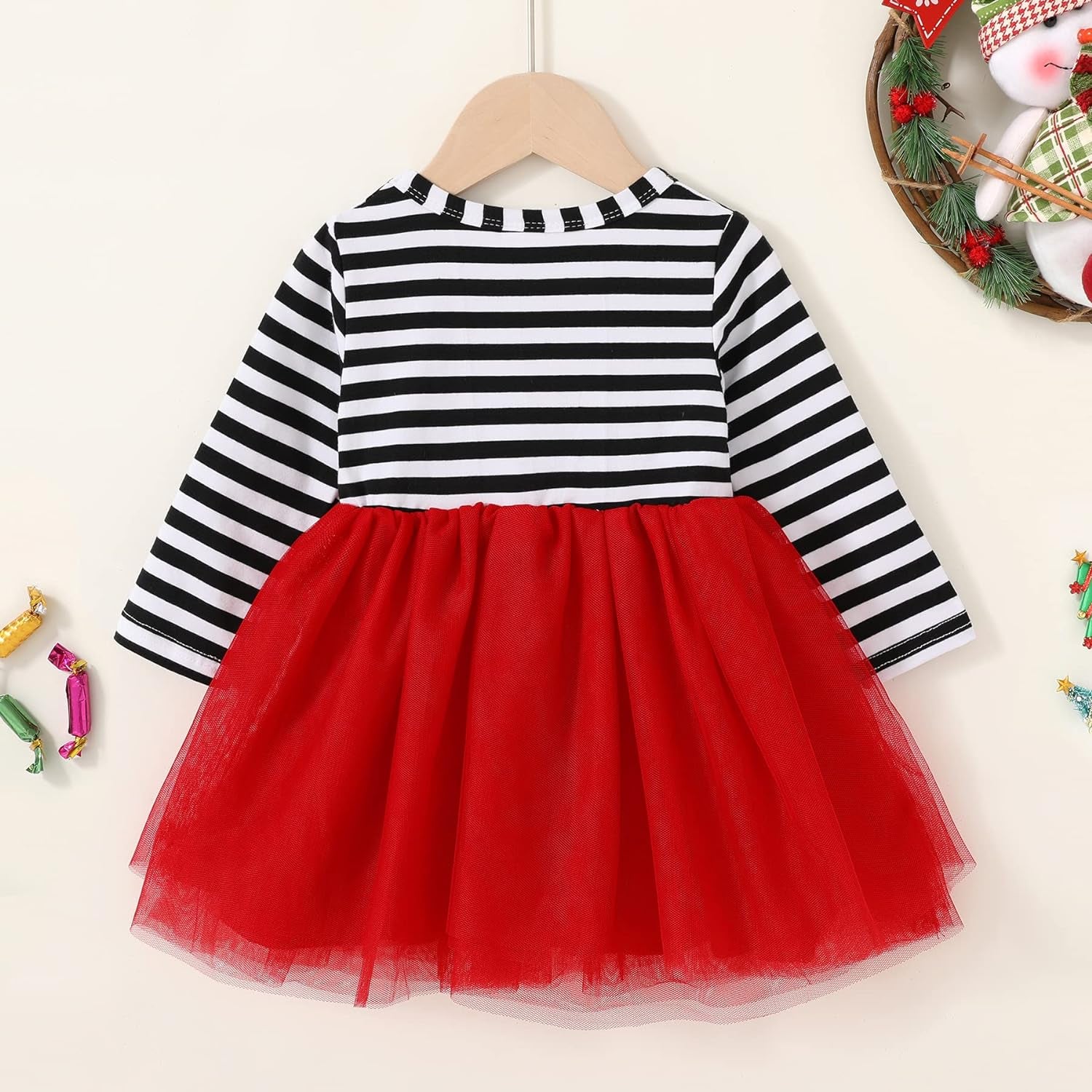 Mini Honey 2PCS Toddler Baby Girl Christmas Dress Cotton Long Sleeve Santa Prints Christmas Princess Tutu Dress+Headband