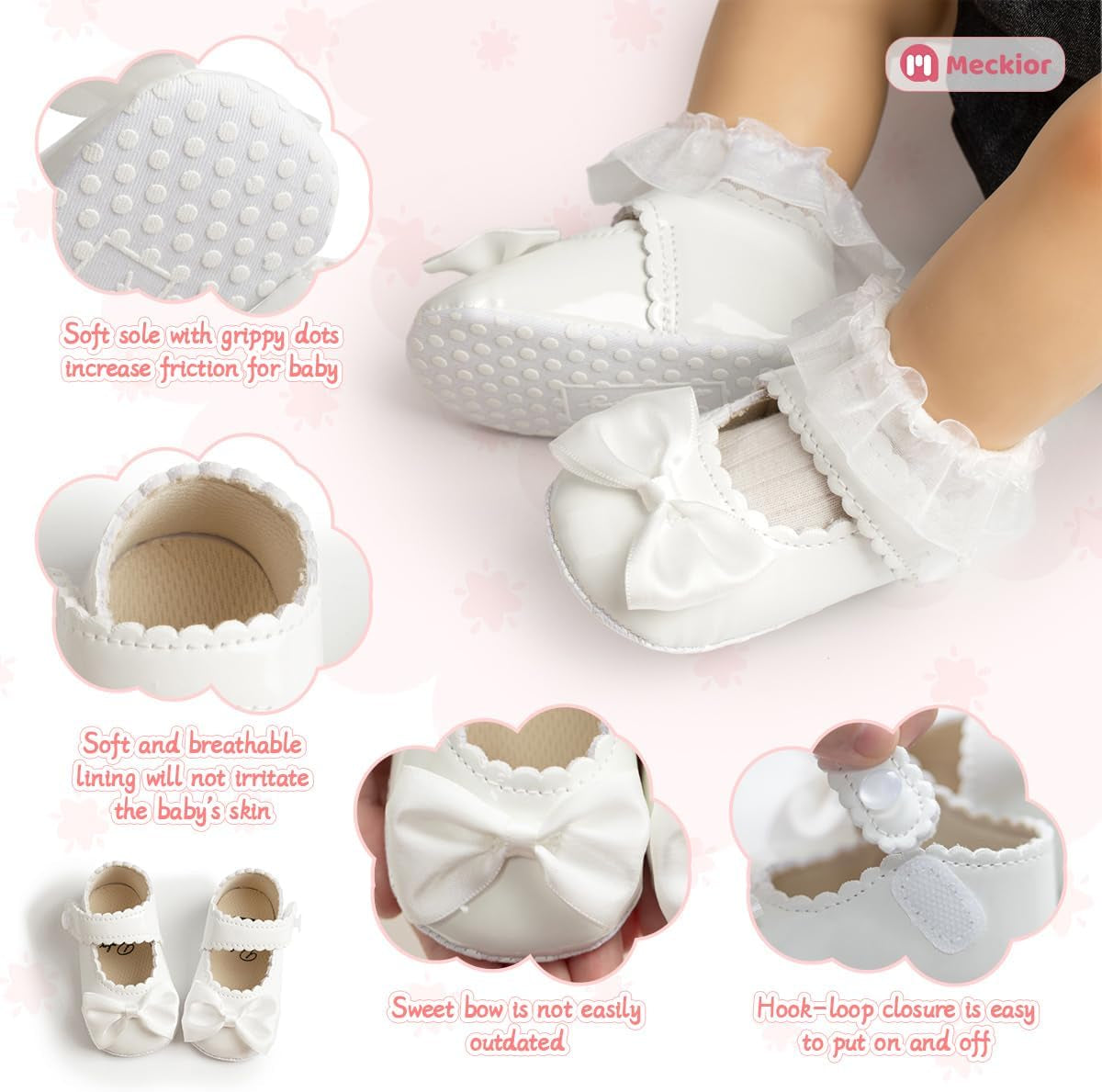 Infant Baby Girls Soft Sole Bowknot Princess Wedding Dress Mary Jane Flats Prewalker Newborn Light Baby Sneaker Shoes