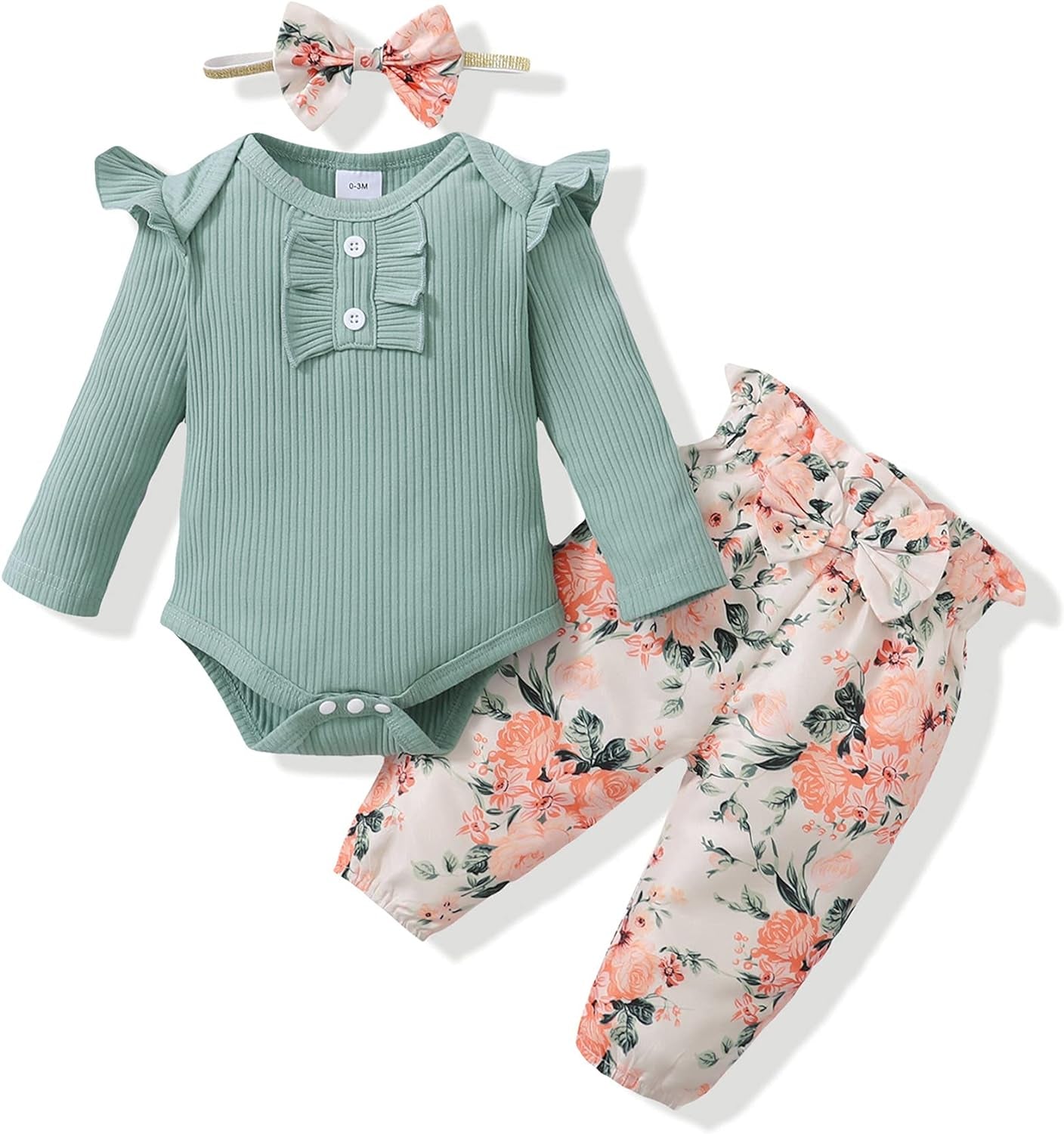 Newborn Infant Baby Girl Clothes Romper Onesie Pants Set Floral Outfits Cotton Baby Clothes for Girls