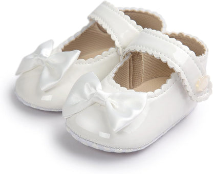 Infant Baby Girls Soft Sole Bowknot Princess Wedding Dress Mary Jane Flats Prewalker Newborn Light Baby Sneaker Shoes